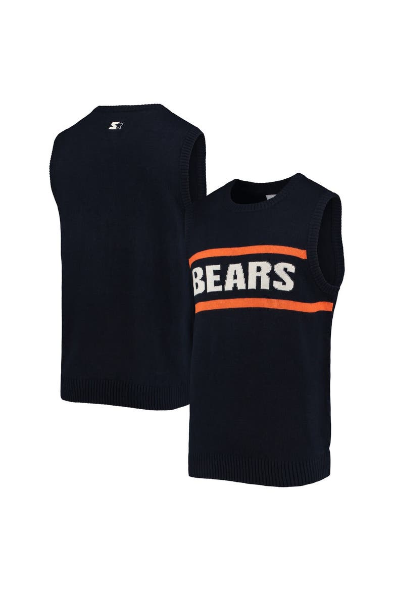 Men's Starter Navy/Orange Chicago Bears Player Sweater Vest, Main, color, Navy