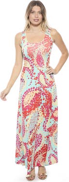 24seven Comfort Apparel Womens Abstract Scoop Neck Sleeveless A-Line Maxi Dress