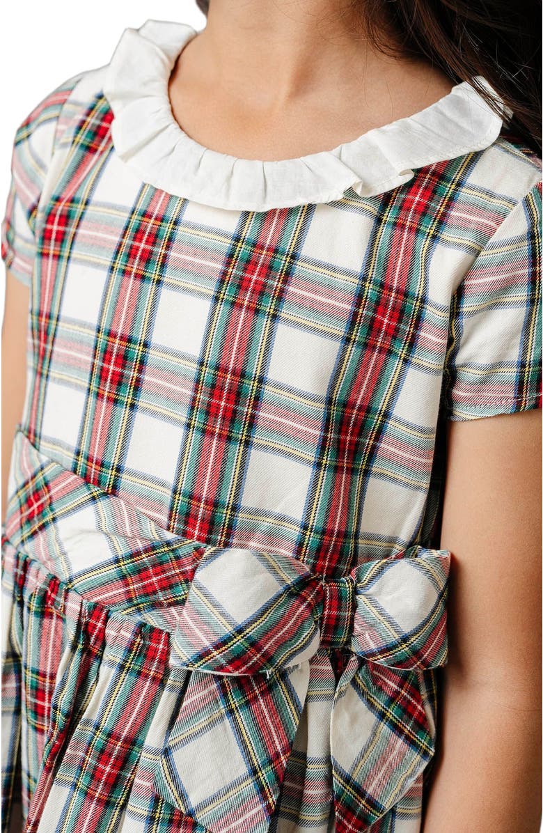 Hope & Henry Girls' Organic Ruffle Collar Party Dress, Kids, Alternate, color, Ivory Holiday Tartan