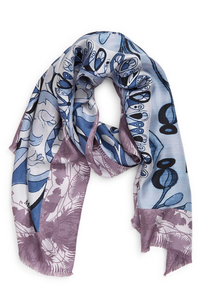 Max Mara Floral Print Silk Fringe Scarf, Alternate, color, 