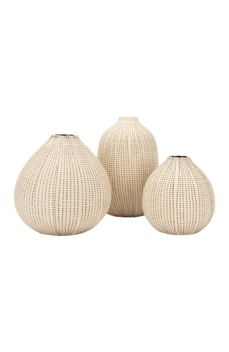 Storied Home Round Stoneware Vases with Polka Dot Finish, White and Black, Set of 3, Main, color, Black