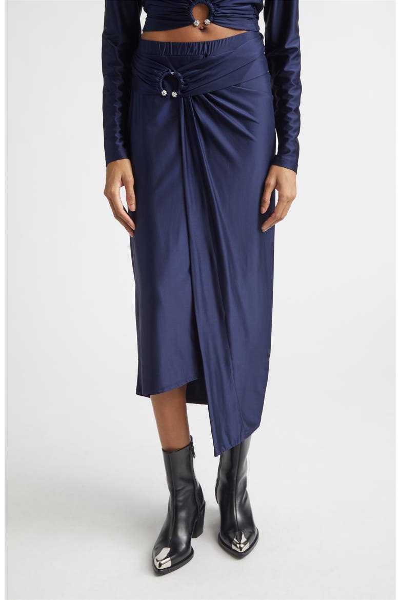 Pierced Asymmetric Jersey Midi Skirt, Main, color, DEEP NAVY