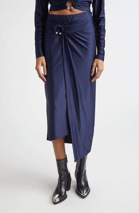 Pierced Asymmetric Jersey Midi Skirt