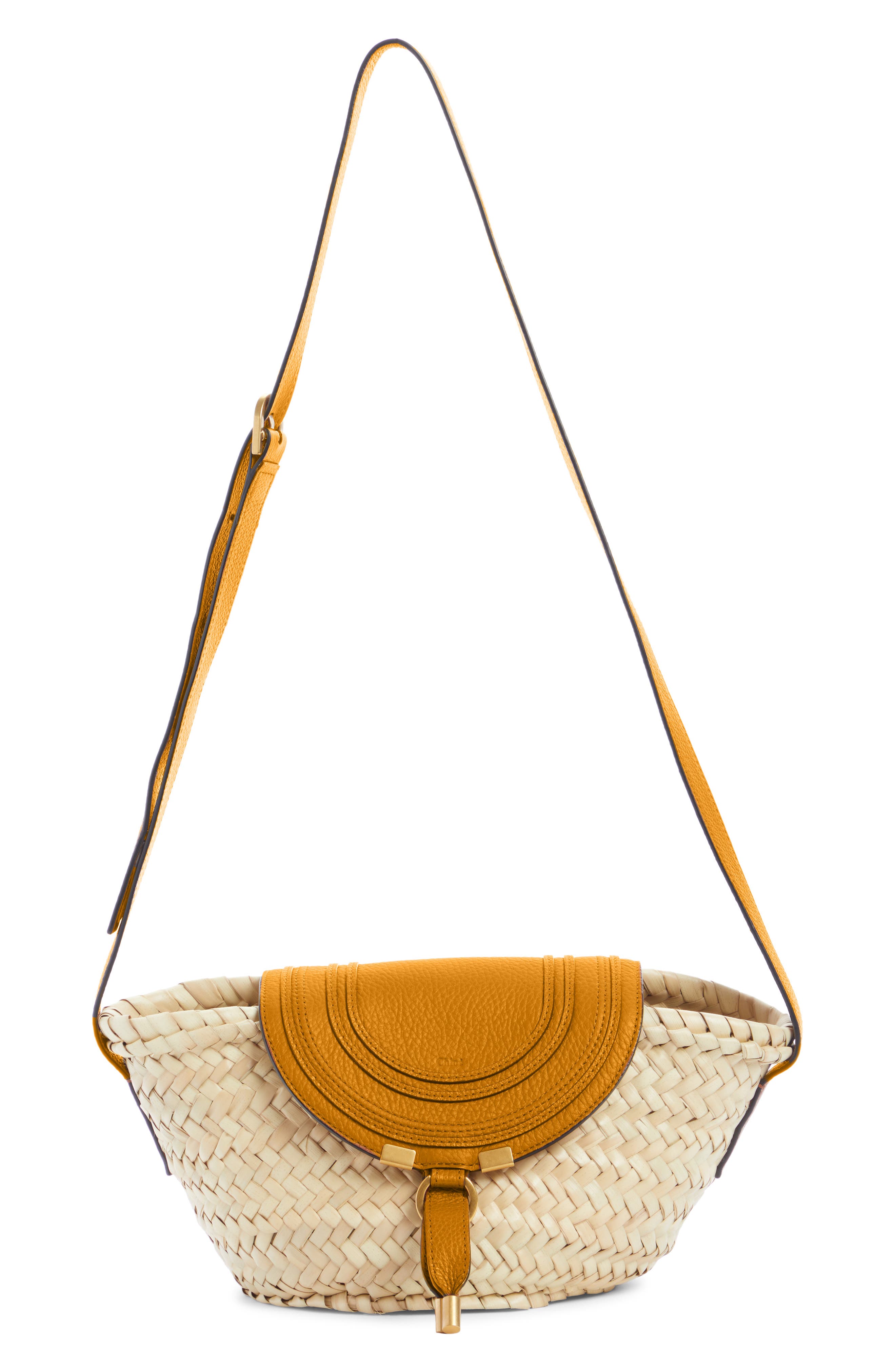 Marcie Leather & Raffia Crossbody Bag, Main, color, SUNFLOWER YELLOW