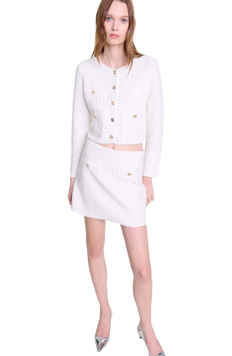 maje Short sequinned knit skirt, Alternate, color,