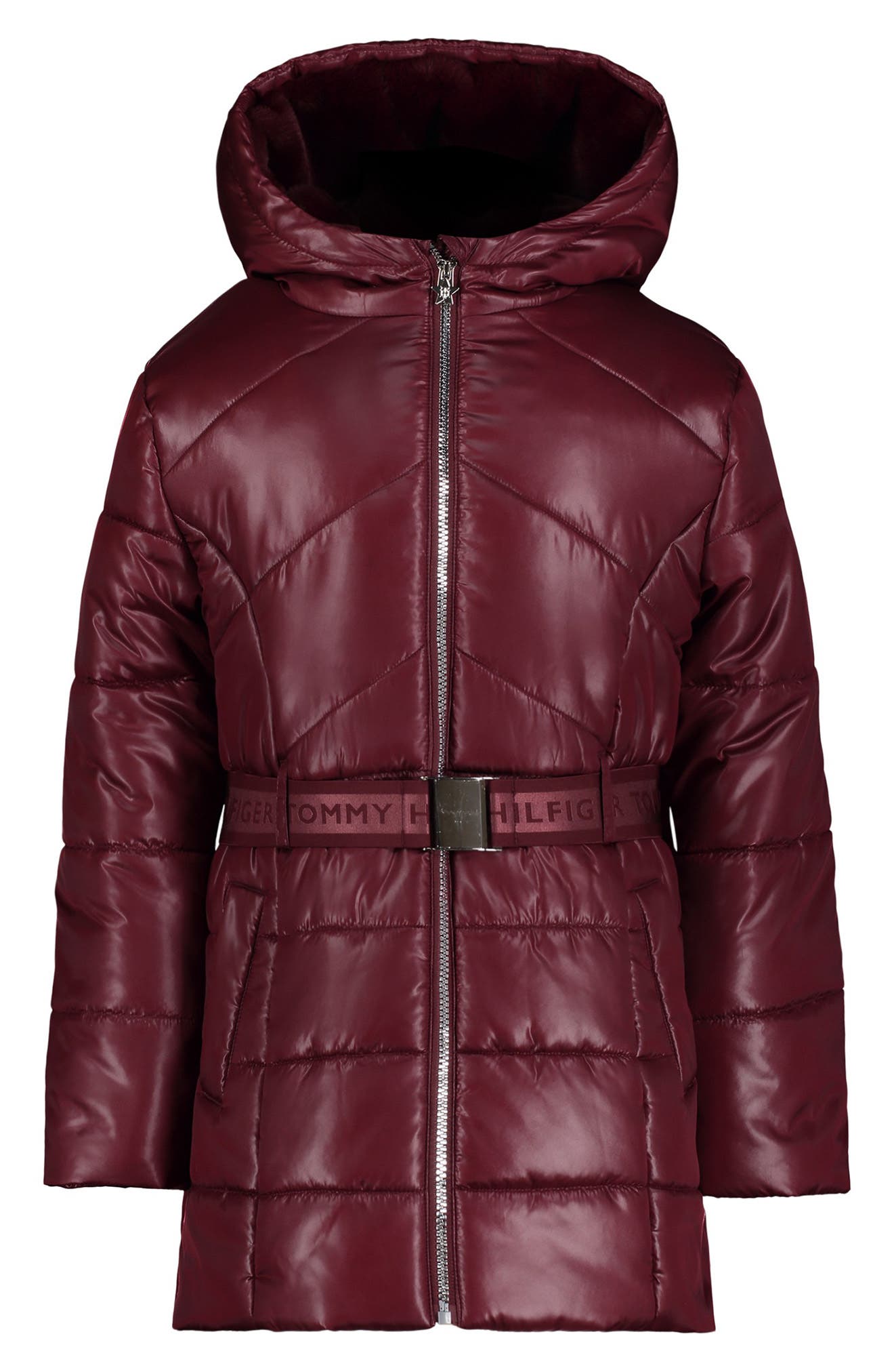 Tommy Hilfiger Kids' Logo Belted Waist Hooded Puffer Jacket