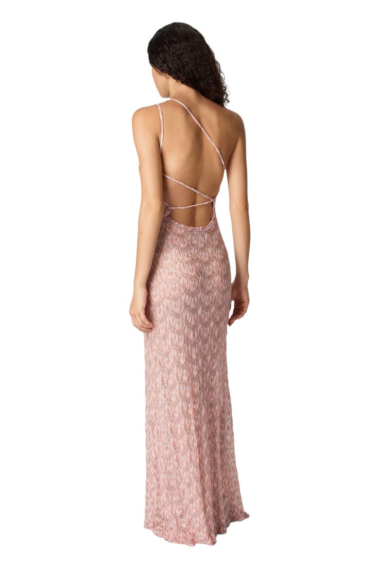 One-shoulder Dress In Lamé Viscose With Foliage Motif, Alternate, color, Multicoloured