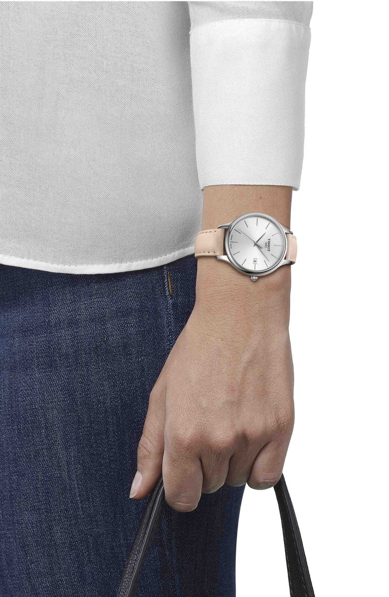Tissot Bella Ora Round Leather Strap Watch, 38mm, Alternate, color, 