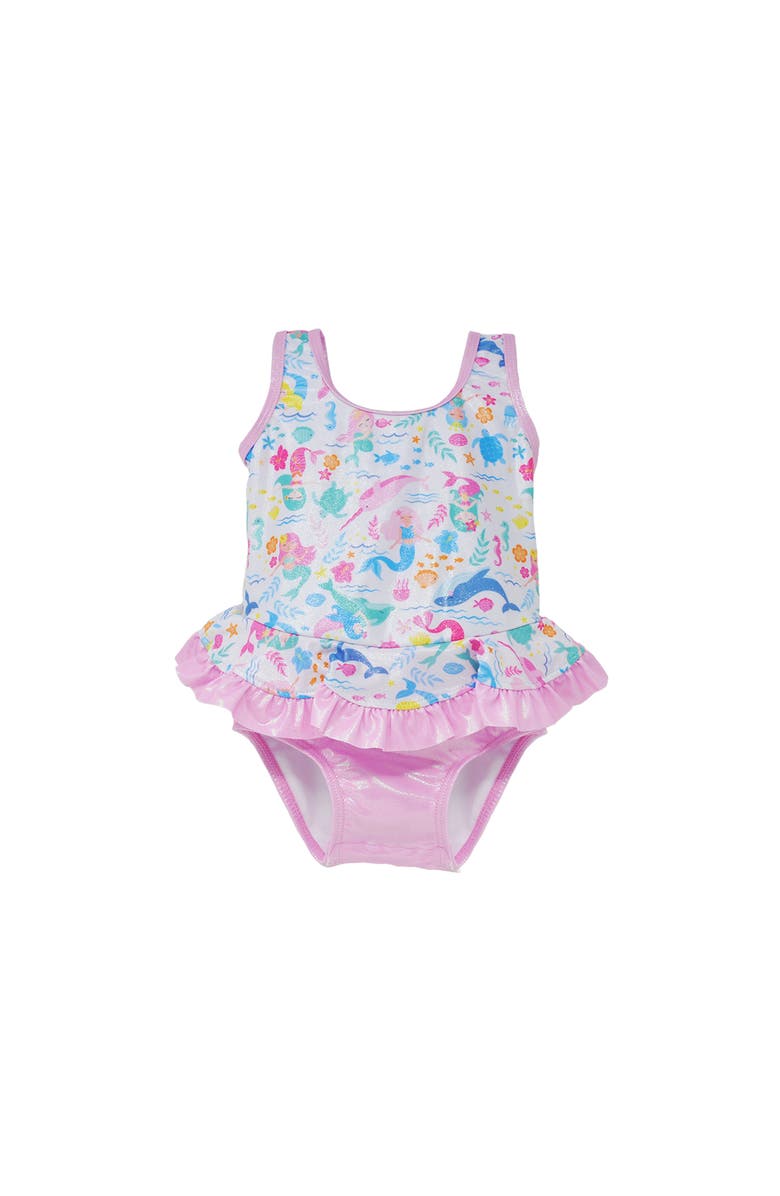 Flap Happy Girl's UPF 50+ Stella Infant Ruffle Swimsuit, Main, color, Mermaid Friends