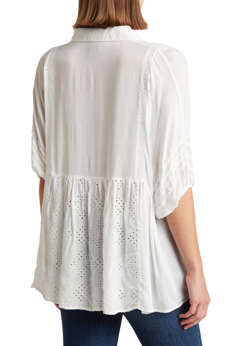 LIV LOS ANGELES Mixed Media Eyelet Button-Up Blouse, Alternate, color,