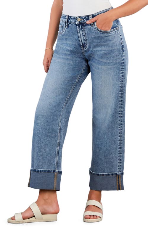 Hint Of Blu High Waist Cuff Wide Leg Jeans In Blue