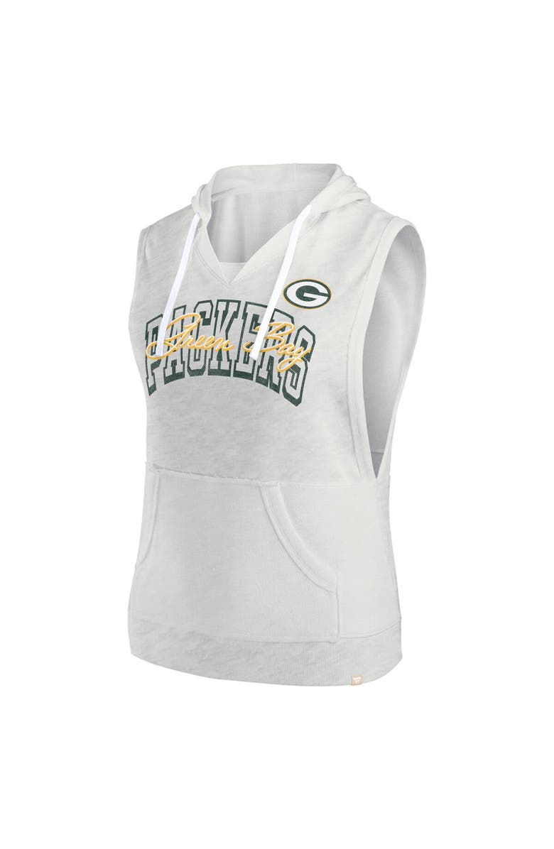 FANATICS Women's Fanatics Branded Oatmeal Green Bay Packers Lounge Script Sleeveless V-Neck Pullover Hoodie, Alternate, color,