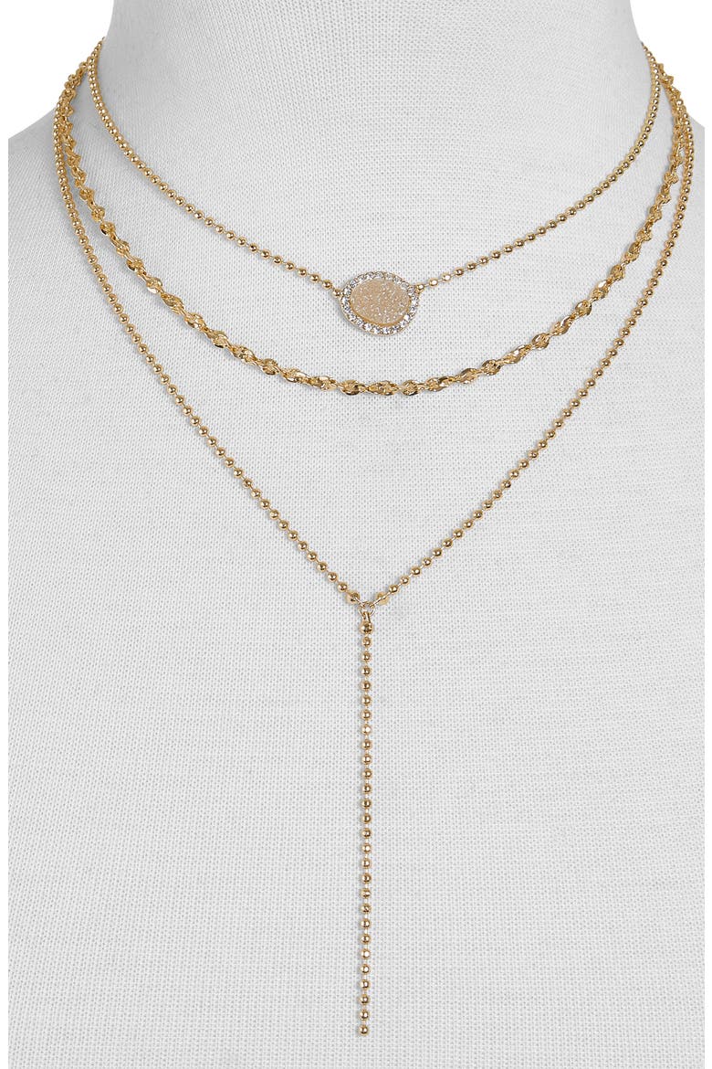Musia Drusy Layered Y-Necklace, Alternate, color, GOLD