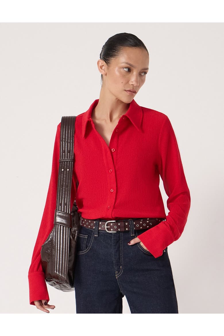 Textured Slim Shirt, Main, color, Bright Red