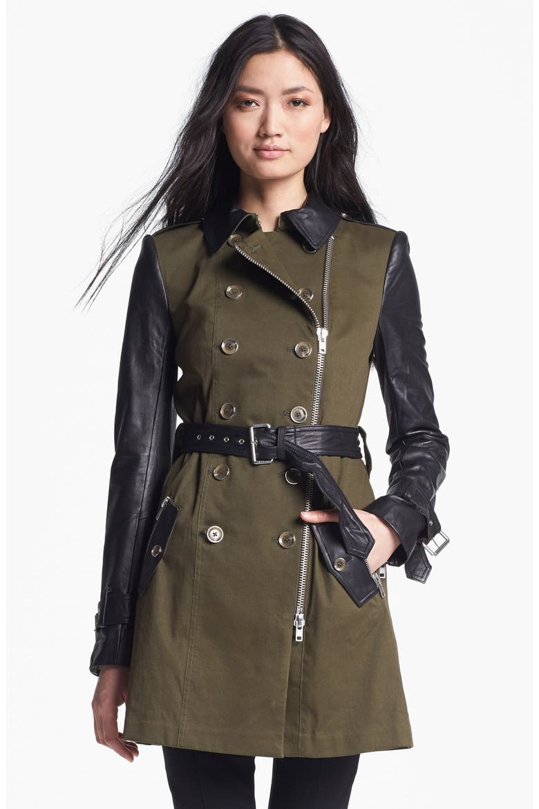 Belted Double Breasted Trench Coat, Main, color, MILITARY GREEN/ BLACK