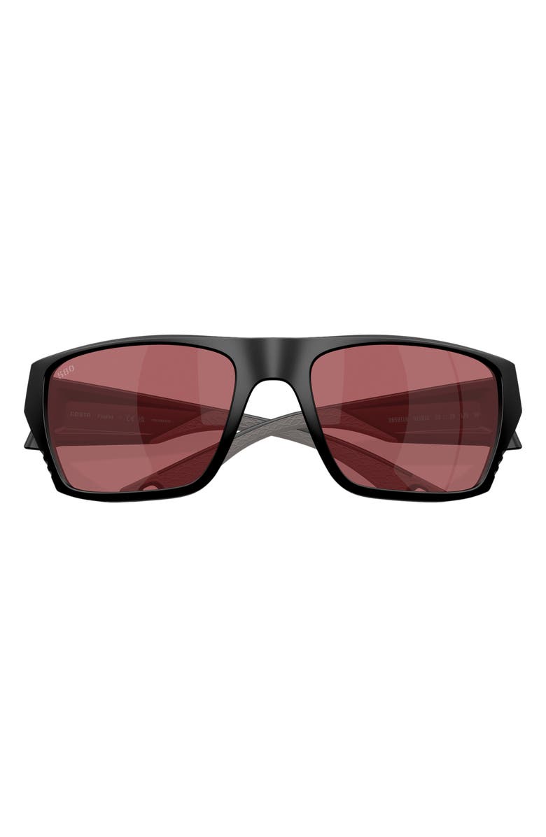 Costa Del Mar 59mm Finlet Polarized Rectangle Sunglasses, Alternate, color, Matte Black / Rose 580G