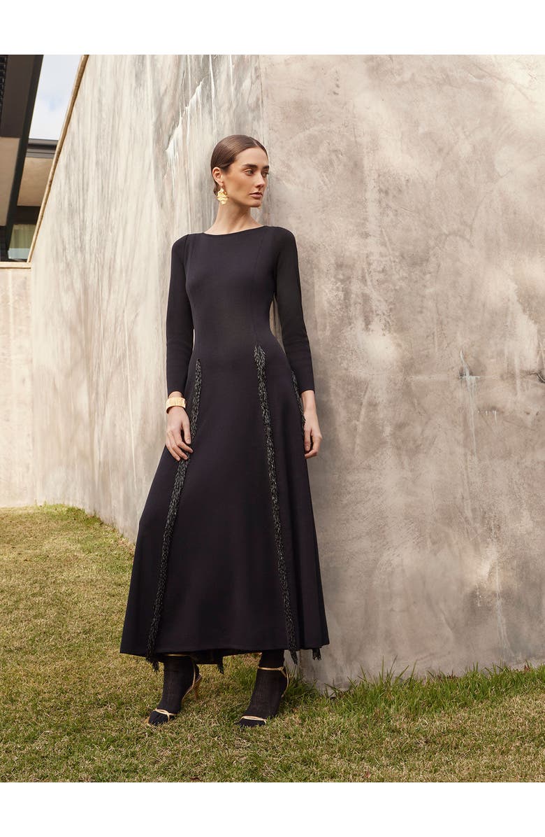 Misook Modern Fit-and-Flare Sequin Princess Seam Knit Maxi Dress, Alternate, color, Black