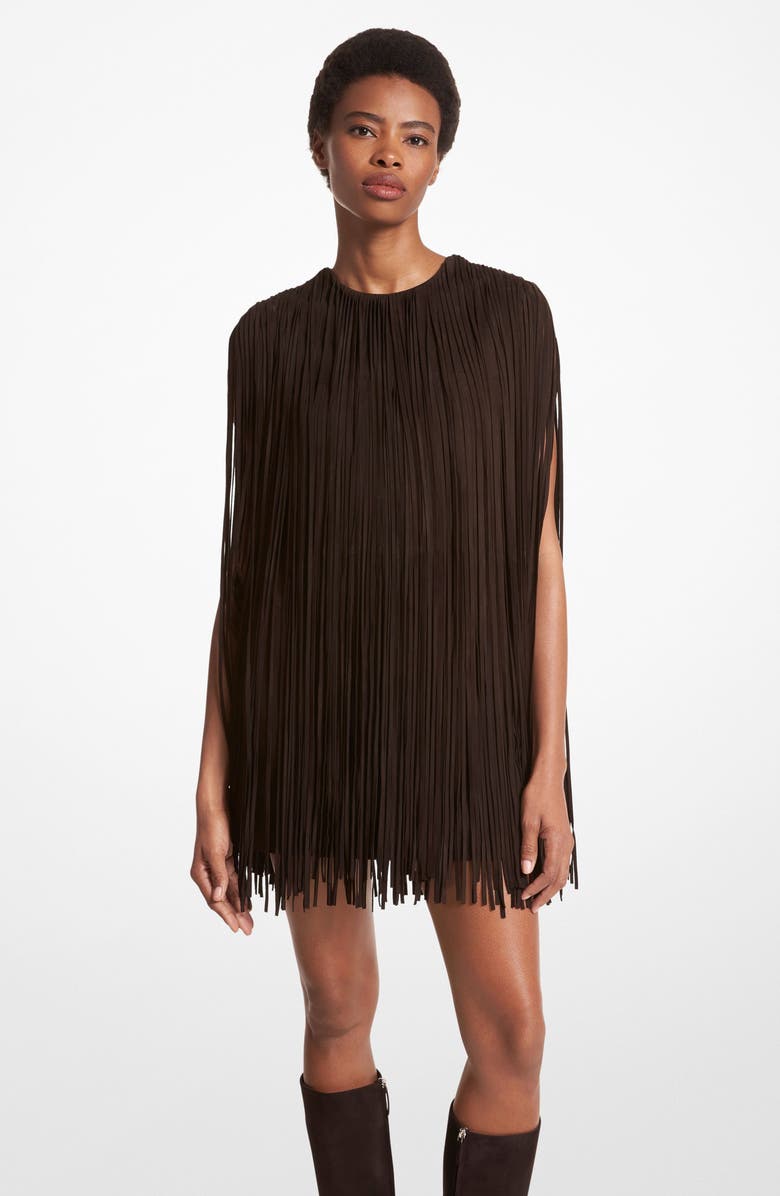 Michael Kors Collection Leather Fringe Shift Dress, Alternate, color,