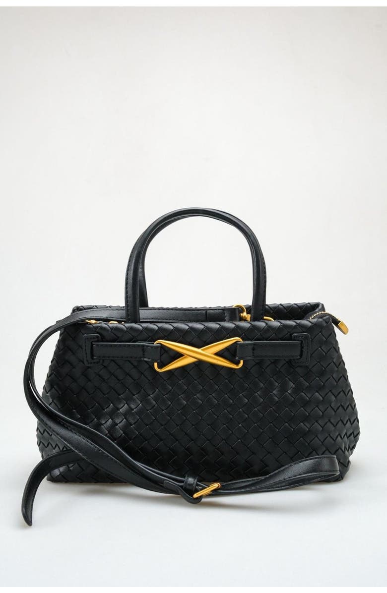 Prologue Shoes Verona Woven Handle Bag, Main, color, Black