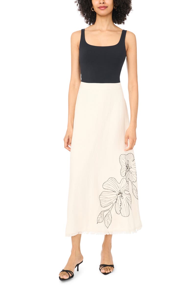 Placed Embroidered Floral Skirt, Alternate, color, NATURAL