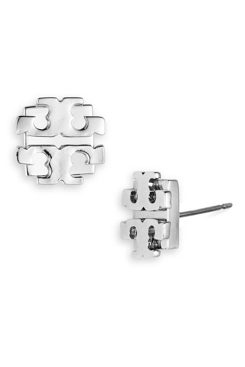 Large Logo Stud Earrings, Main, color, SILVER T LOGO