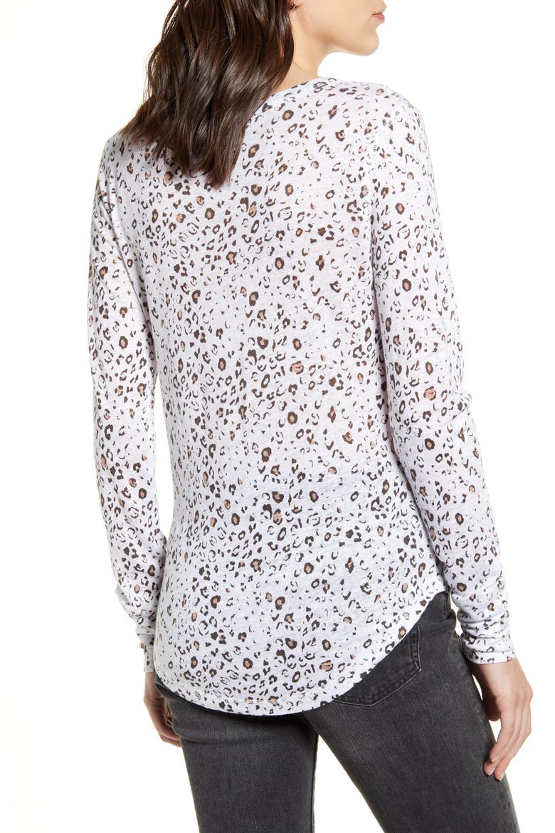 Jourdan Leopard Print Linen Blend Henley, Alternate, color, WHITE MOCHA LEOPARD