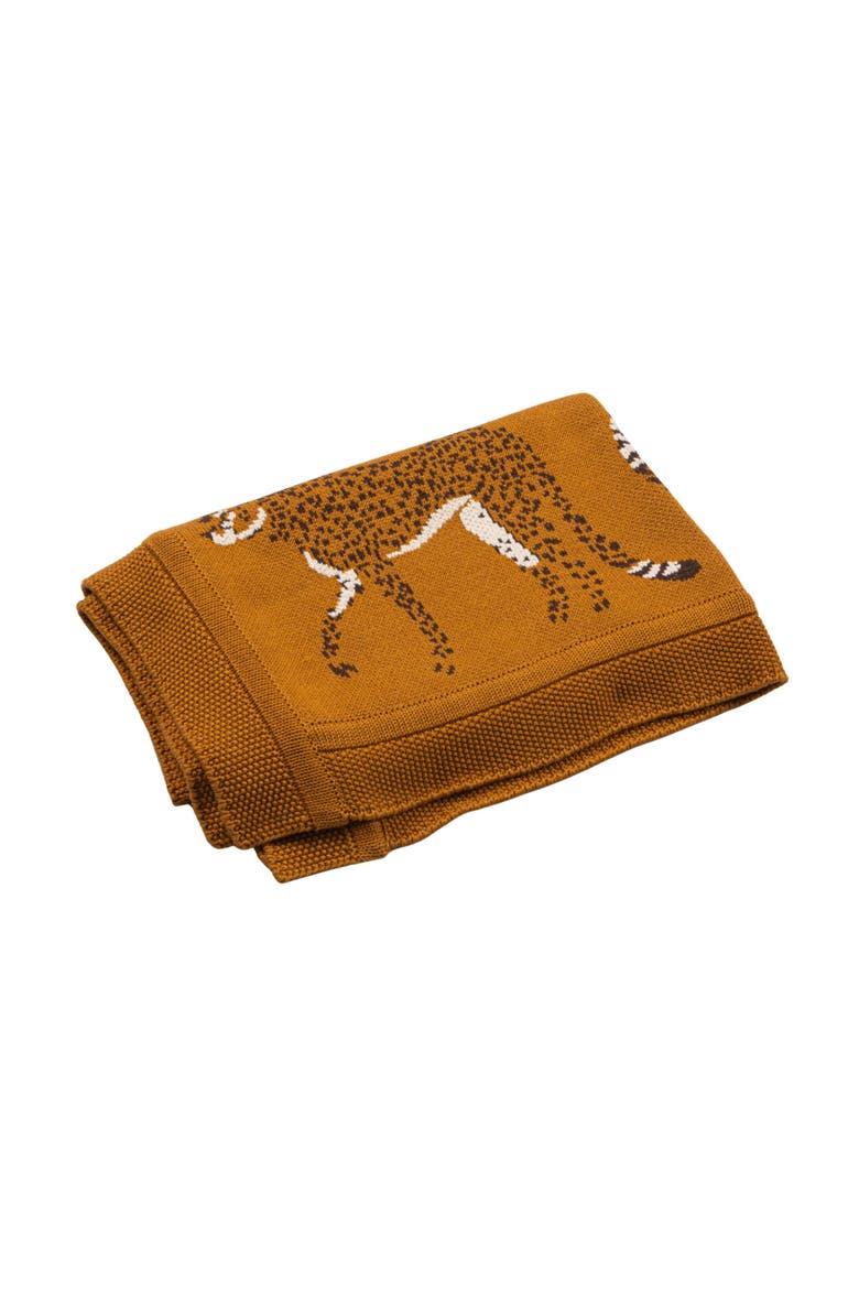 Cotton Knit Baby Blanket with Cheetahs, Mustard Color, Black and White, Main, color, Black