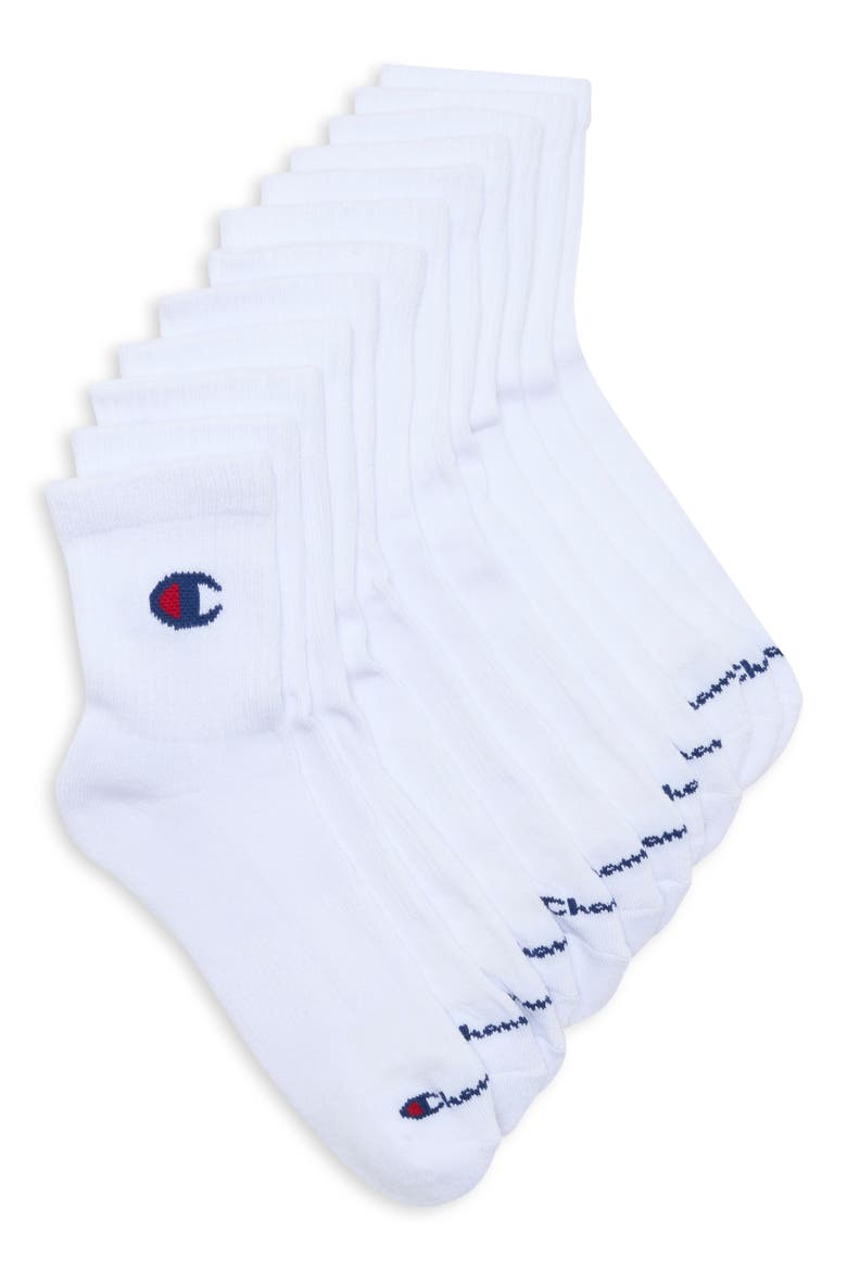 6-Pack Cushioned Quarter Socks, Main, color, WHITE