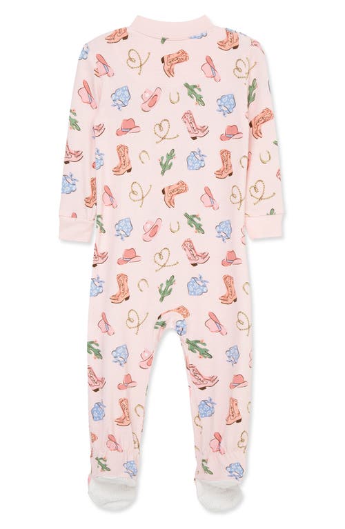 Little Me Cowgirl Print Zip Front Footie In Pink