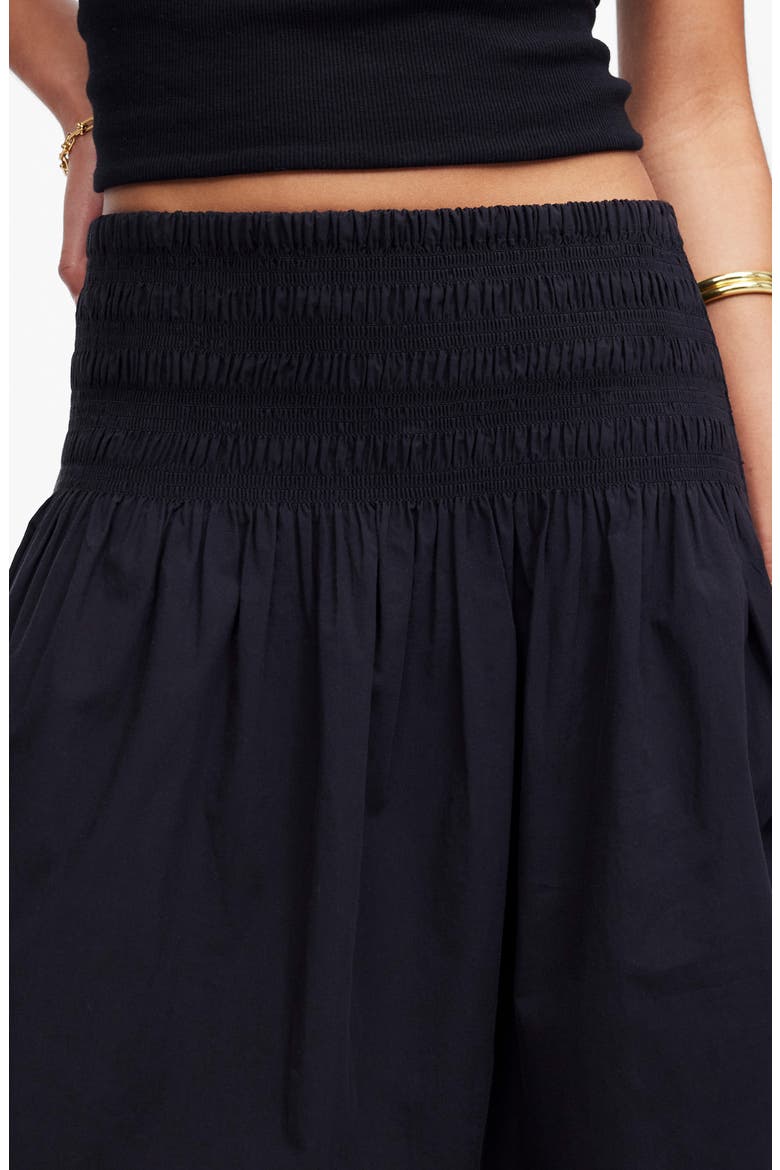 Smocked Waist Cotton Poplin Midi Skirt, Alternate, color, JET BLACK