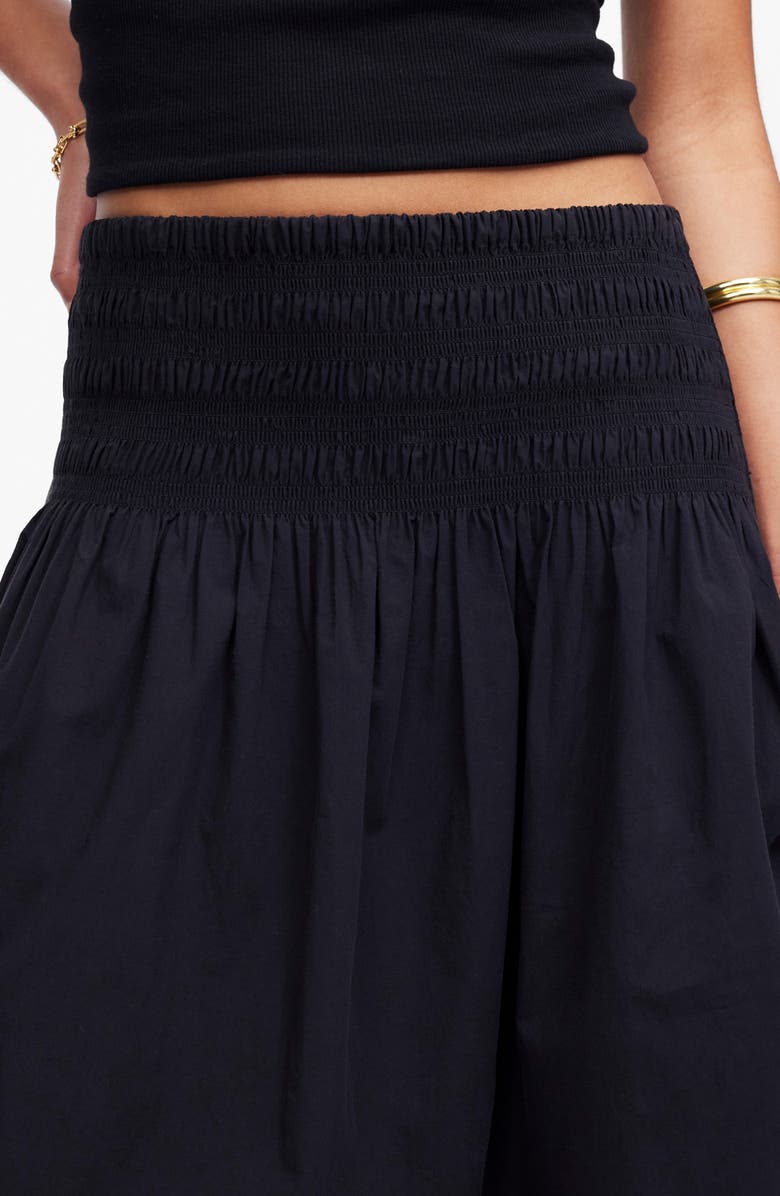 Madewell Smocked Waist Cotton Poplin Midi Skirt, Alternate, color, Jet Black
