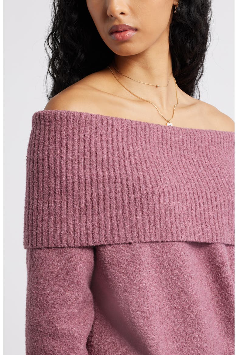 Bouclé Off the Shoulder Sweater, Alternate, color, BURGUNDY SHADE