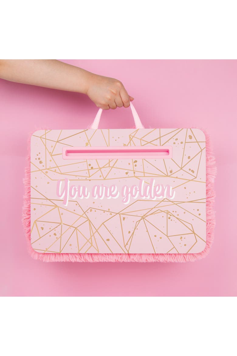 3C4G Pink & Gold Deluxe Fur Lap Desk, 12 Inch x 17 Inch, Alternate, color, Pink