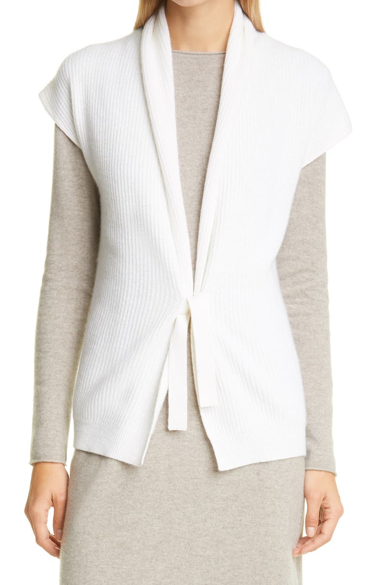 Allude Rib Tie Front Sweater Vest, Main, color,