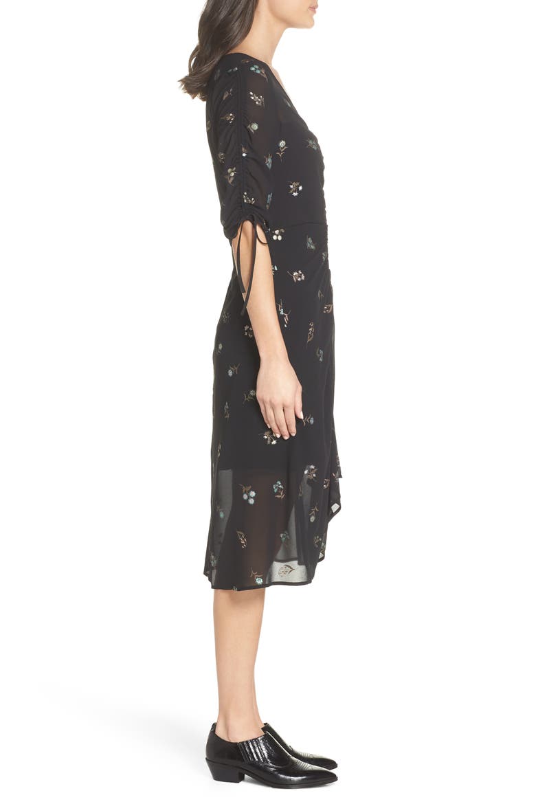 Floral Midi Dress, Alternate, color, BLACK