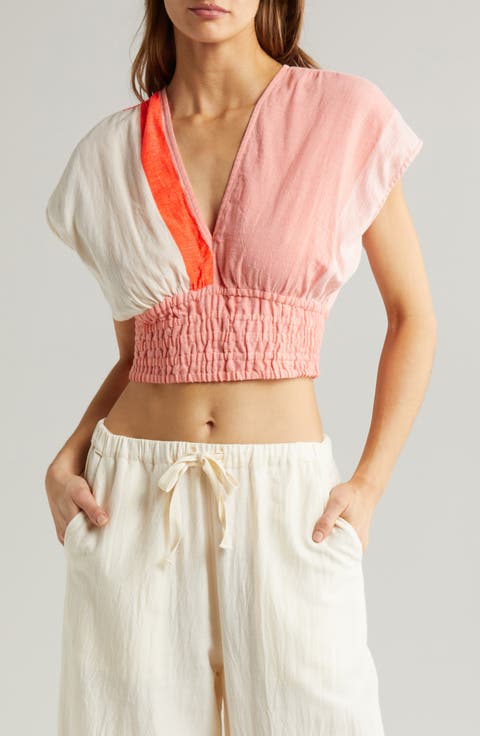 Alia Smocked Cotton Blend Cover-Up Crop Top