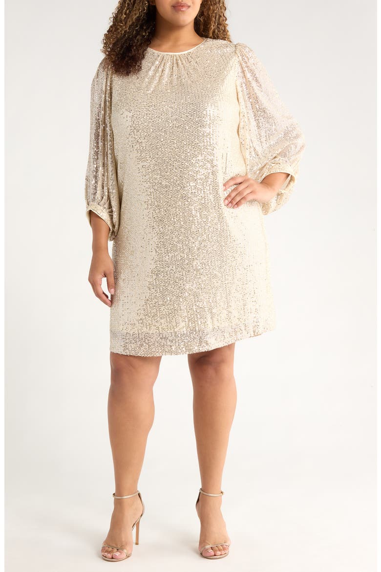 Sequined Sheath Dress, Main, color, IVORY SILVER