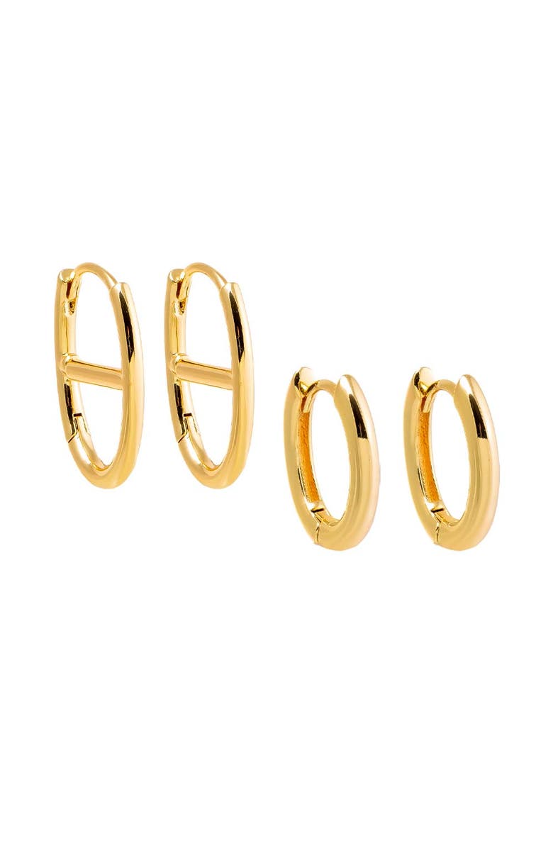 BY ADINA EDEN Solid Mariner & Oval Huggie Earring Combo Set, Main, color, 