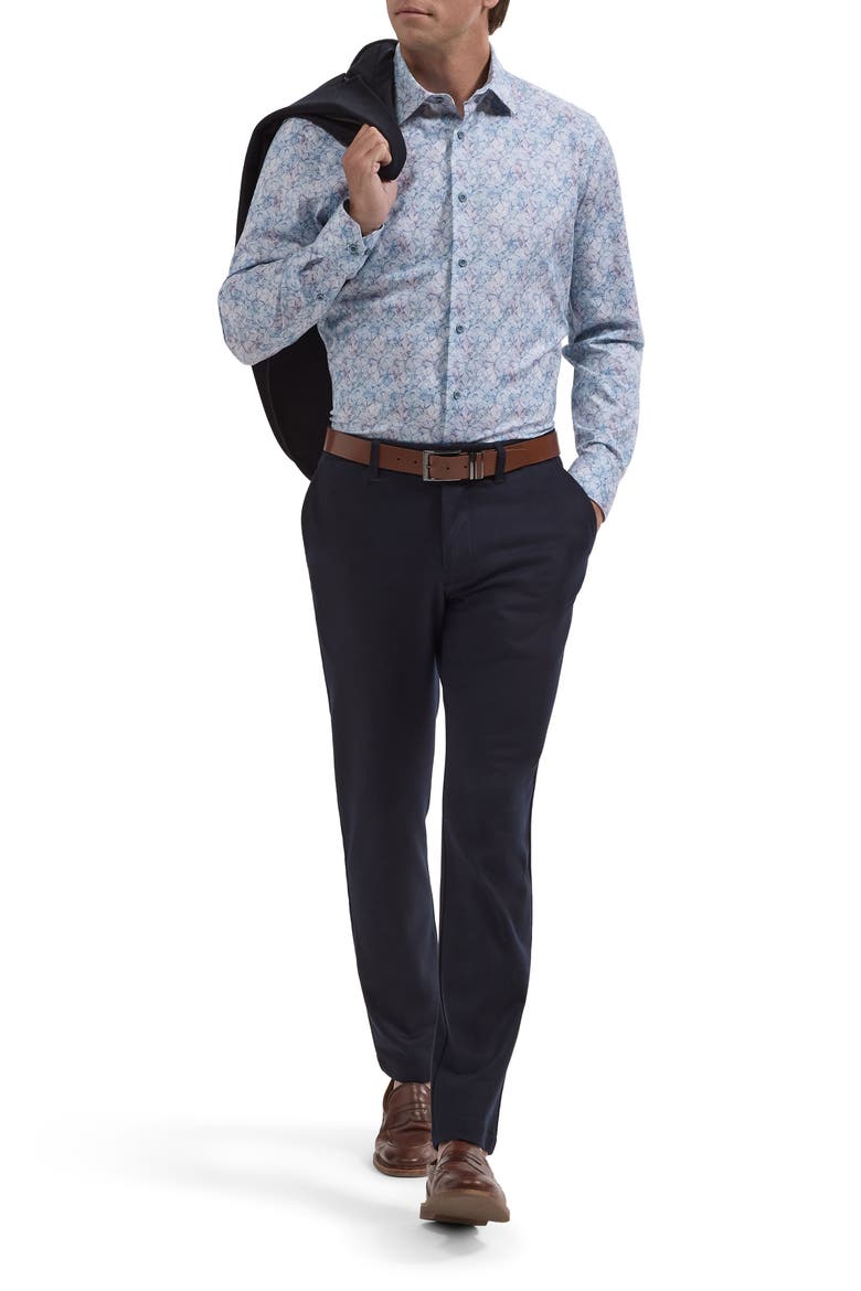 James OoohCotton® Leaf Print Button-Up Shirt, Alternate, color, HAZY BLUE