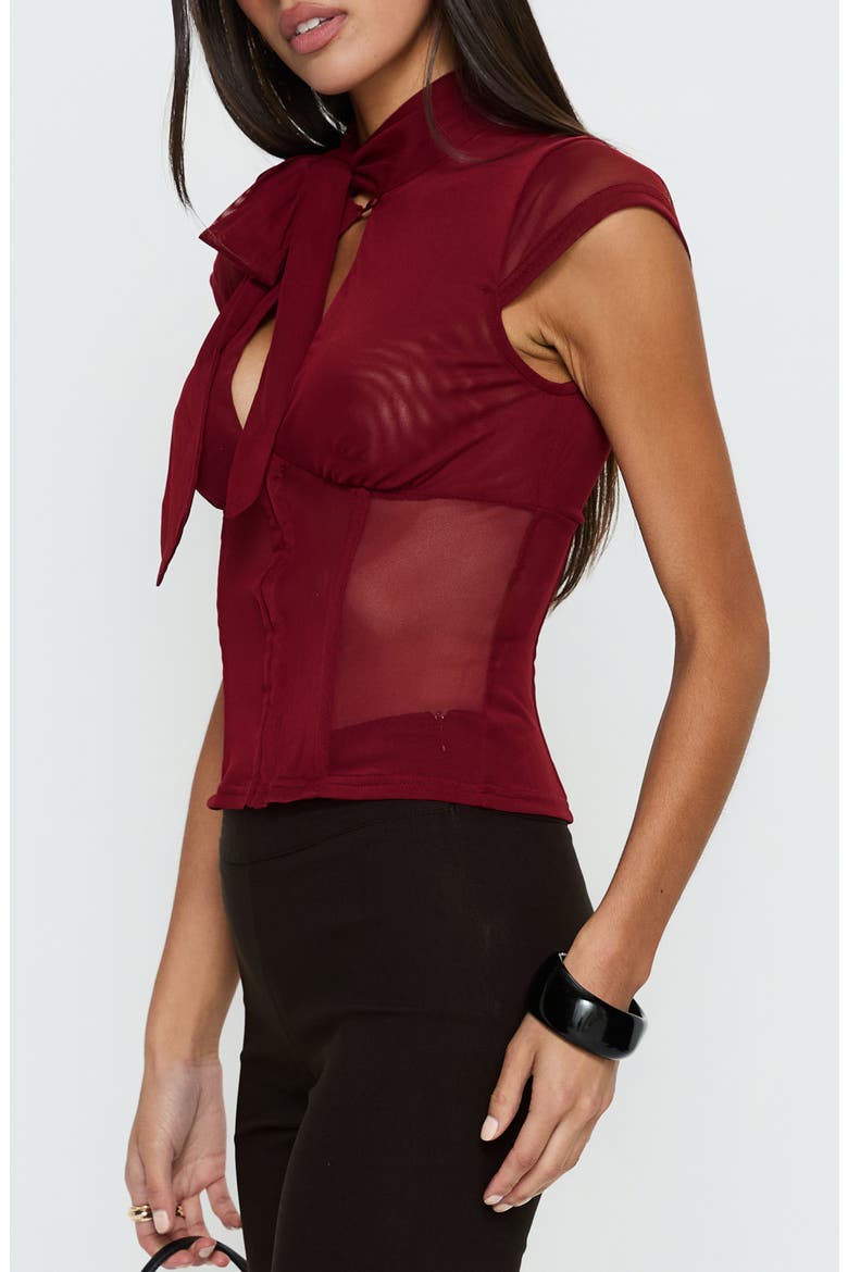 Anistasia Mesh Keyhole Corset Top with Scarf, Alternate, color, BURGUNDY