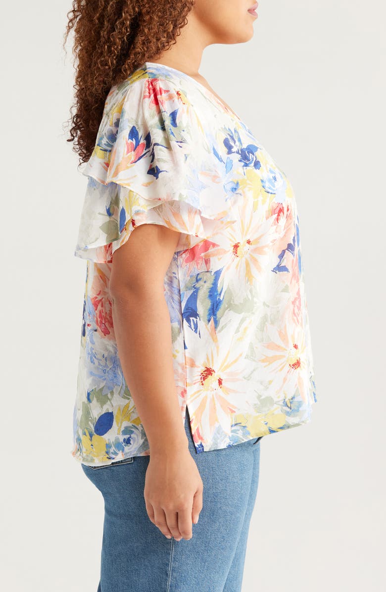 Vince Camuto Floral Tulip Sleeve Top, Alternate, color, Ultra White