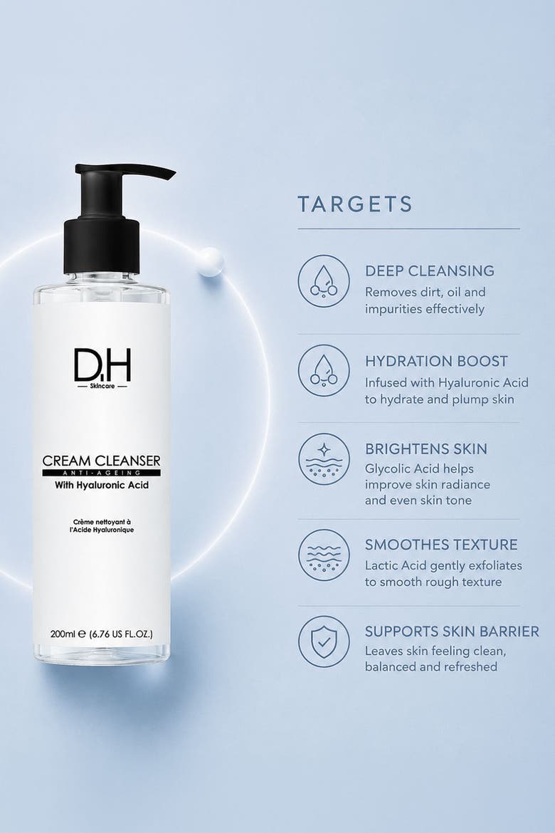 Cream Cleanser with Hyaluronic Acid 200ml for Dryness, Fine Lines & Wrinkles, Alternate, color, White
