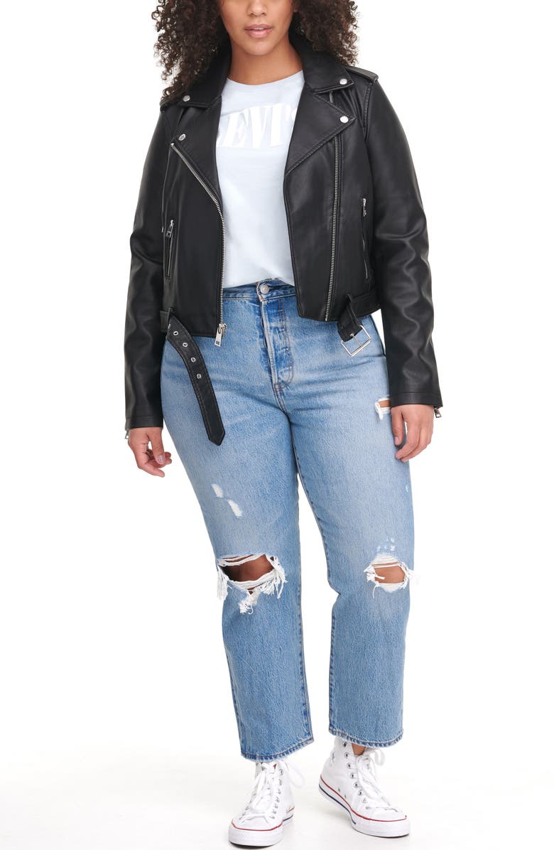 Levi's<sup>®</sup> Water Repellent Faux Leather Fashion Belted Moto Jacket, Alternate, color,