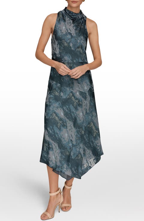Print Sleeveless Mock Neck Maxi Dress