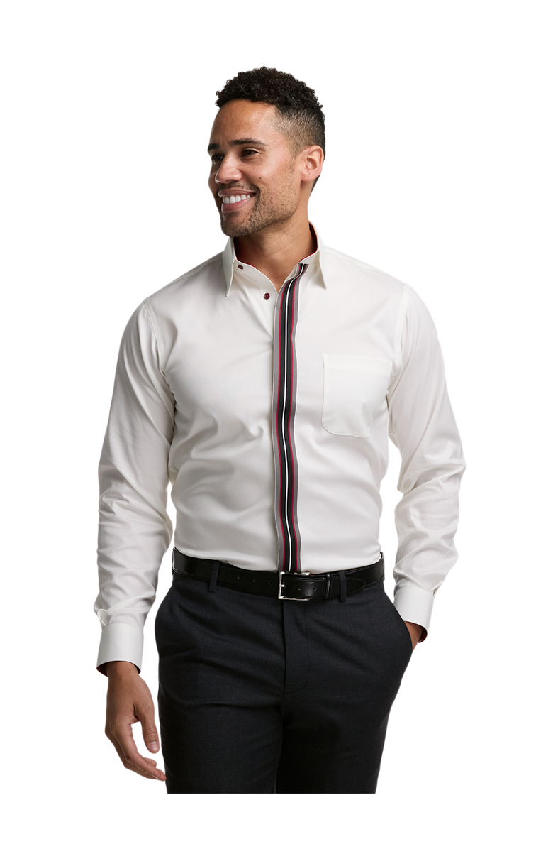 Paul Fredrick Slim Fit Non Iron Point Collar Dress Shirt with Striped Trim, Alternate, color, White/Blue