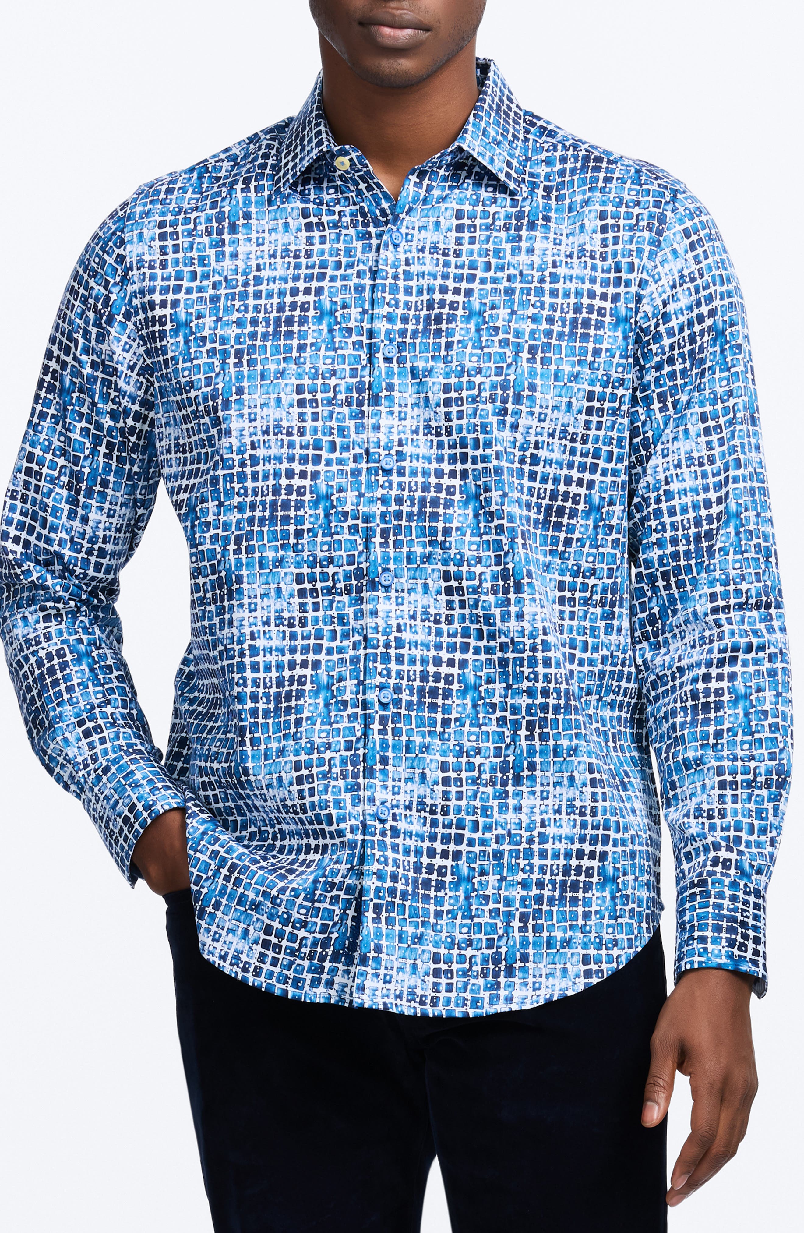 Robert Graham Hester Tile Print Stretch Cotton Button-Up Shirt