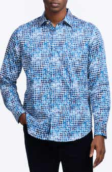 Robert Graham Hester Tile Print Stretch Cotton Button-Up Shirt