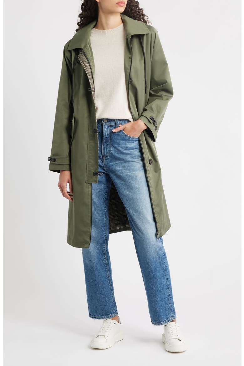 Longline Hooded Raincoat, Alternate, color, OLIVE