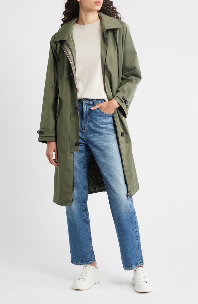 Bernardo Longline Hooded Raincoat, Alternate, color, Olive