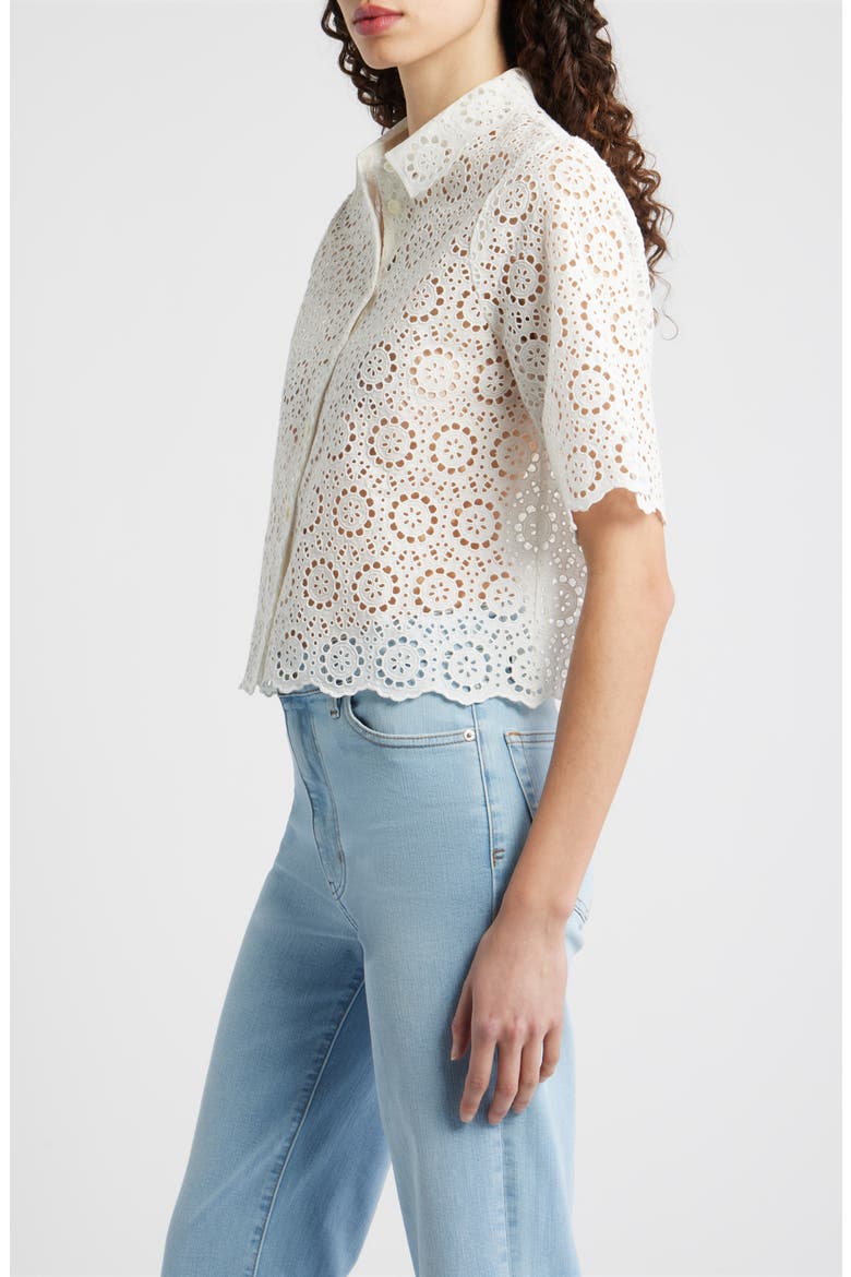 The Petal Eyelet Crop Shirt, Alternate, color, WHITE